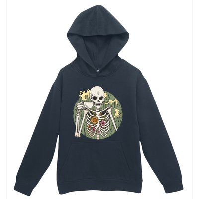 Skeleton With Steaming Cup Of Coffee Cool Gift Urban Pullover Hoodie