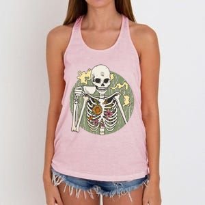 Skeleton With Steaming Cup Of Coffee Cool Gift Women's Knotted Racerback Tank