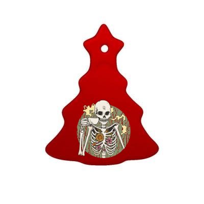 Skeleton With Steaming Cup Of Coffee Cool Gift Ceramic Tree Ornament