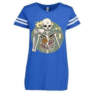 Skeleton With Steaming Cup Of Coffee Cool Gift Enza Ladies Jersey Football T-Shirt