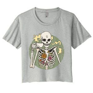 Skeleton With Steaming Cup Of Coffee Cool Gift Women's Crop Top Tee