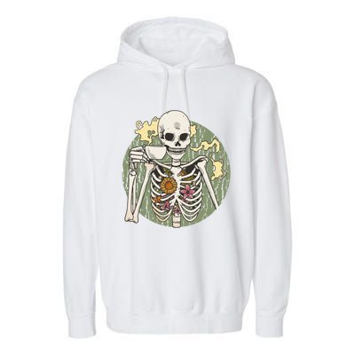 Skeleton With Steaming Cup Of Coffee Cool Gift Garment-Dyed Fleece Hoodie