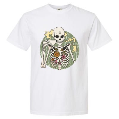 Skeleton With Steaming Cup Of Coffee Cool Gift Garment-Dyed Heavyweight T-Shirt