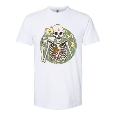 Skeleton With Steaming Cup Of Coffee Cool Gift Softstyle CVC T-Shirt