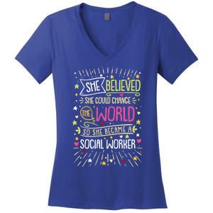 Social Worker She Believed She Could Change World Great Gift Women's V-Neck T-Shirt