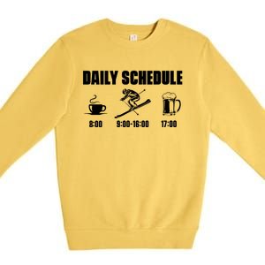 Skiing Winter Sports Gift Daily Schedule Ski Mountains Skiing Gift Premium Crewneck Sweatshirt