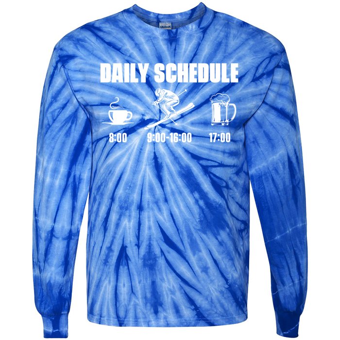 Skiing Winter Sports Gift Daily Schedule Ski Mountains Skiing Gift Tie-Dye Long Sleeve Shirt