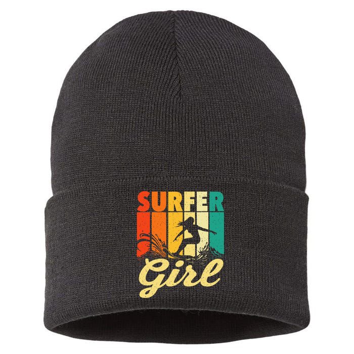 Surfer Waves Surfing Trainer Surfboard Lover Sustainable Knit Beanie