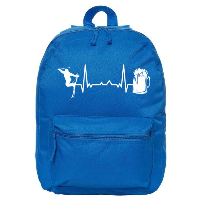 Skiing Winter Sports Gift Heartbeat Ekg Skier Ski Skiing Gift 16 in Basic Backpack