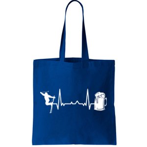 Skiing Winter Sports Gift Heartbeat Ekg Skier Ski Skiing Gift Tote Bag