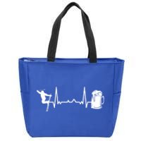 Skiing Winter Sports Gift Heartbeat Ekg Skier Ski Skiing Gift Zip Tote Bag