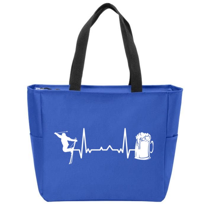 Skiing Winter Sports Gift Heartbeat Ekg Skier Ski Skiing Gift Zip Tote Bag