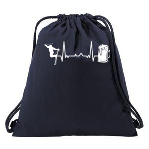 Skiing Winter Sports Gift Heartbeat Ekg Skier Ski Skiing Gift Drawstring Bag