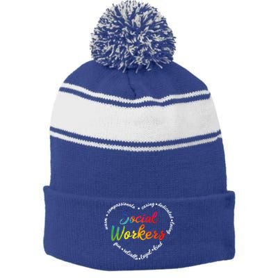 Social Worker Social Work Caseworker Public Servant Themed Gift Stripe Pom Pom Beanie