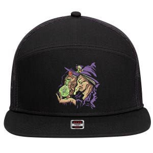 Scary Witch 7 Panel Mesh Trucker Snapback Hat