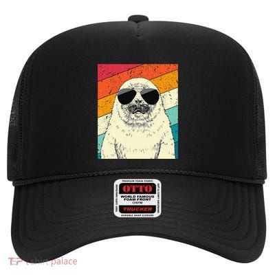 Seal With Sunglasses Animal Lovers High Crown Mesh Back Trucker Hat