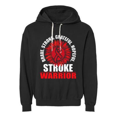 Stroke Warrior  Stroke Survivor Red Awareness Ribbon Garment-Dyed Fleece Hoodie