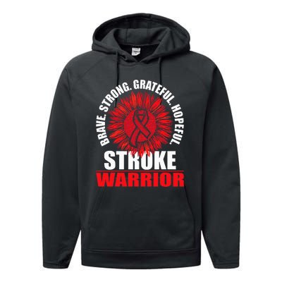 Stroke Warrior  Stroke Survivor Red Awareness Ribbon Performance Fleece Hoodie