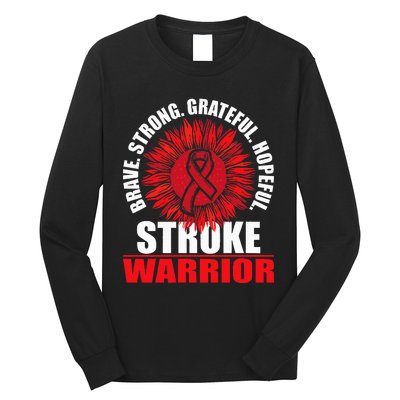 Stroke Warrior  Stroke Survivor Red Awareness Ribbon Long Sleeve Shirt