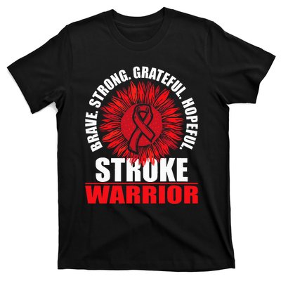 Stroke Warrior  Stroke Survivor Red Awareness Ribbon T-Shirt