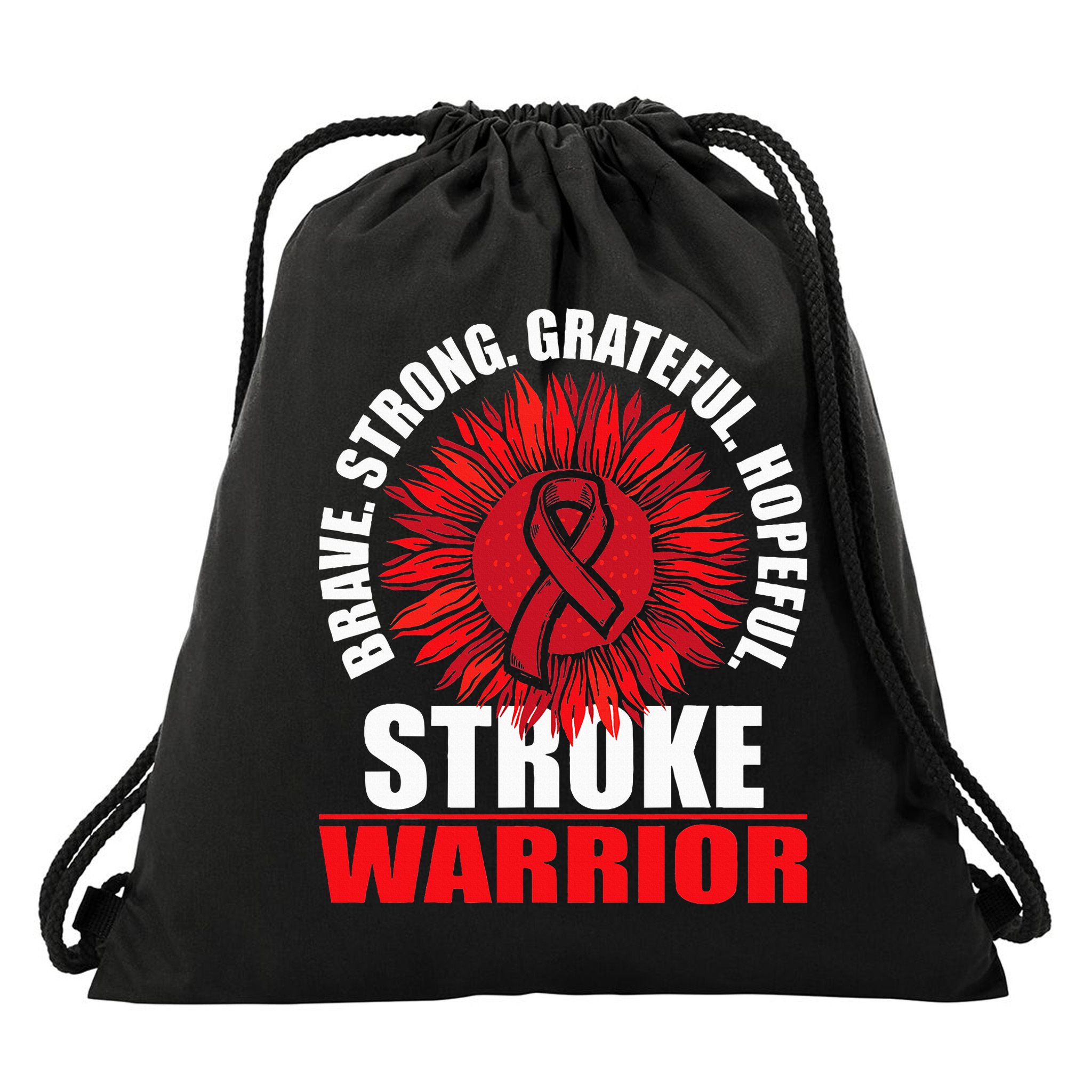 Stroke Warrior  Stroke Survivor Red Awareness Ribbon Drawstring Bag
