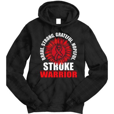 Stroke Warrior  Stroke Survivor Red Awareness Ribbon Tie Dye Hoodie