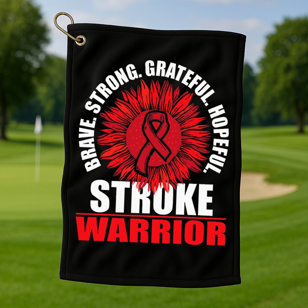 Stroke Warrior  Stroke Survivor Red Awareness Ribbon Golf Towel