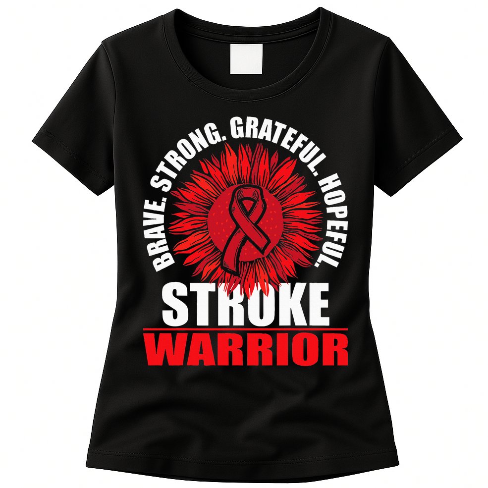 Stroke Warrior  Stroke Survivor Red Awareness Ribbon Womens T-Shirt