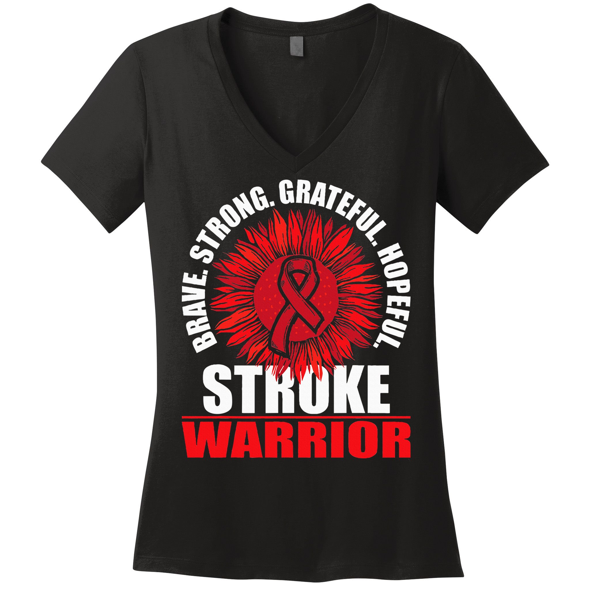 Stroke Warrior  Stroke Survivor Red Awareness Ribbon Women's V-Neck T-Shirt