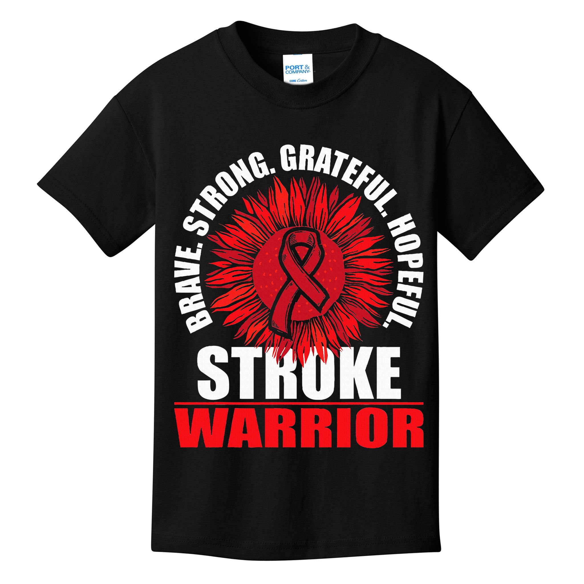 Stroke Warrior  Stroke Survivor Red Awareness Ribbon Kids T-Shirt