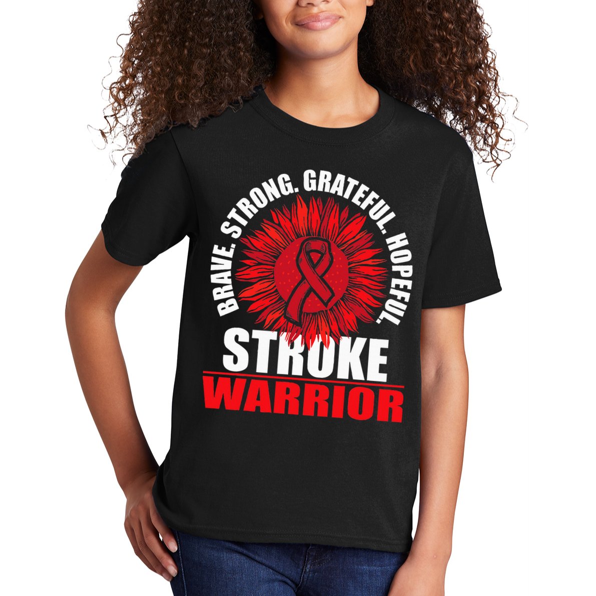 Stroke Warrior  Stroke Survivor Red Awareness Ribbon Kids T-Shirt