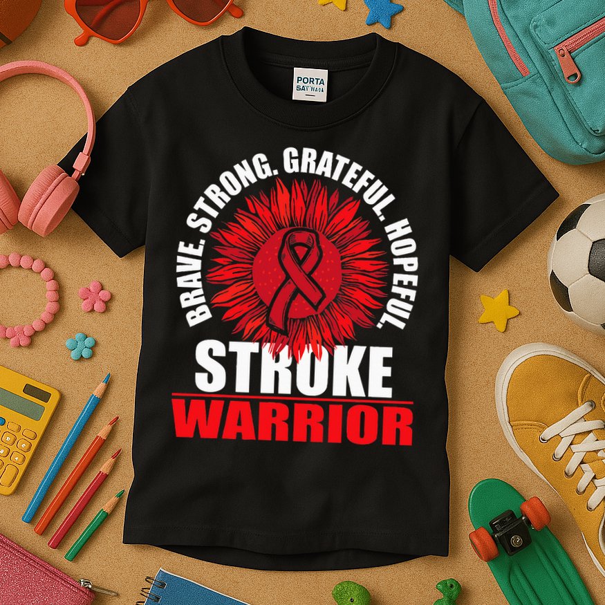 Stroke Warrior  Stroke Survivor Red Awareness Ribbon Kids T-Shirt