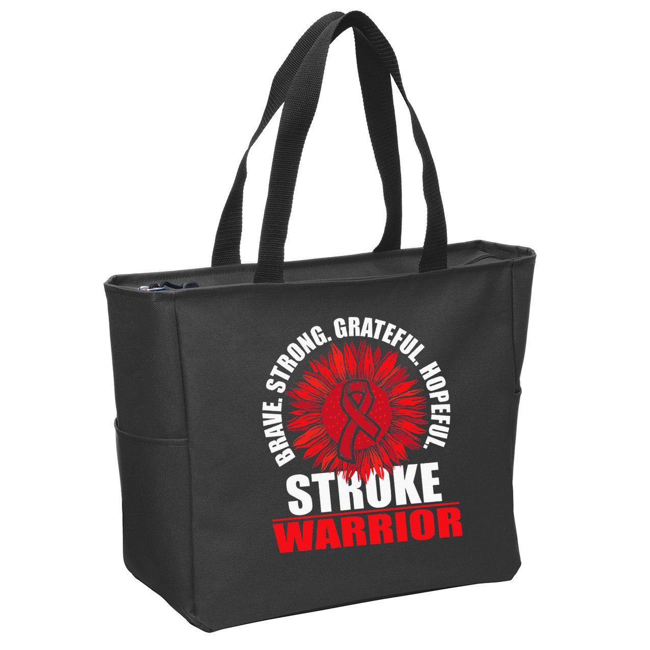 Stroke Warrior  Stroke Survivor Red Awareness Ribbon Zip Tote Bag