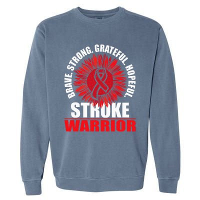 Stroke Warrior  Stroke Survivor Red Awareness Ribbon Garment-Dyed Sweatshirt