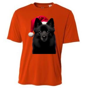 Schipperke With Santa Hat Christmas Dog Owner Lover Xmas Mom Gift Cooling Performance Crew T-Shirt