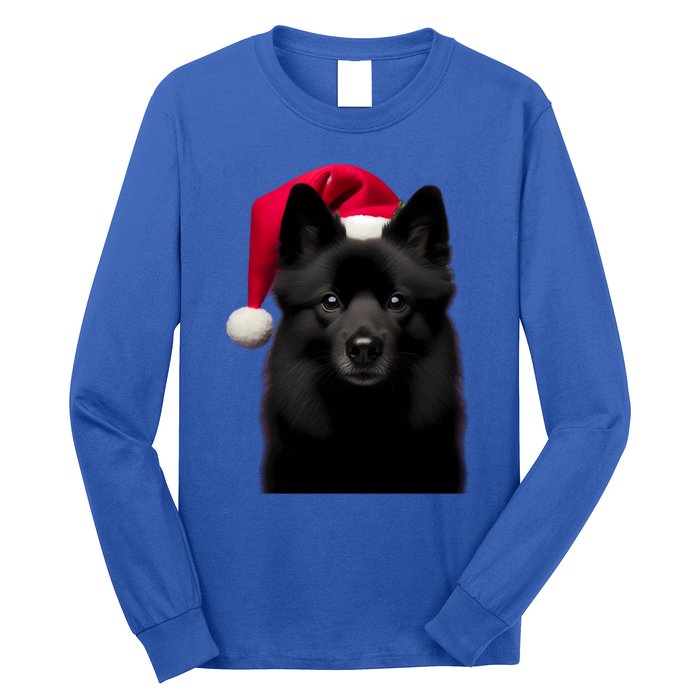 Schipperke With Santa Hat Christmas Dog Owner Lover Xmas Mom Gift Long Sleeve Shirt