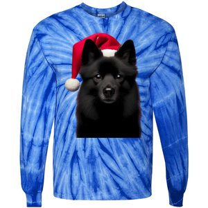 Schipperke With Santa Hat Christmas Dog Owner Lover Xmas Mom Gift Tie-Dye Long Sleeve Shirt