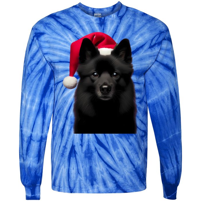 Schipperke With Santa Hat Christmas Dog Owner Lover Xmas Mom Gift Tie-Dye Long Sleeve Shirt