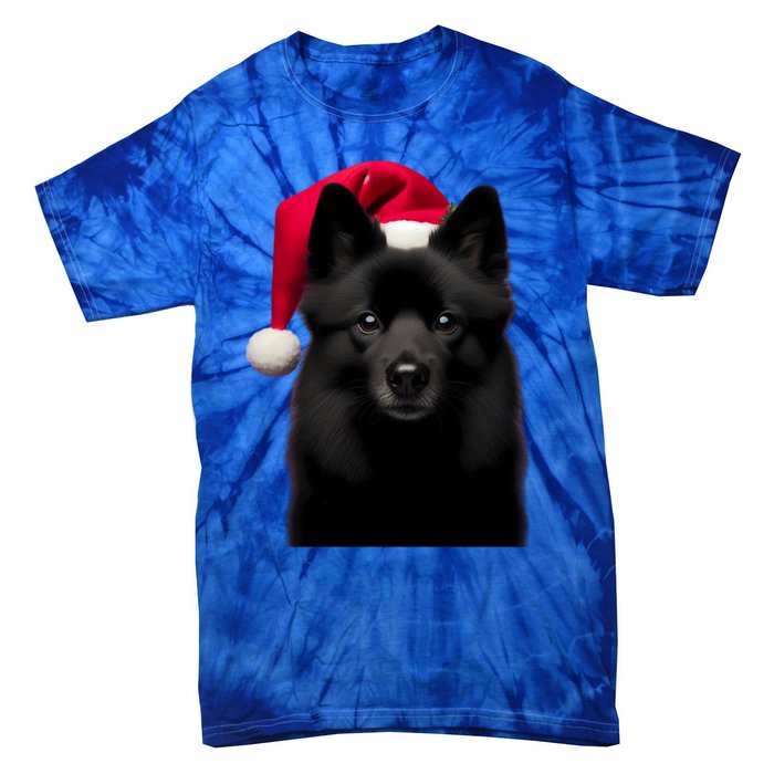 Schipperke With Santa Hat Christmas Dog Owner Lover Xmas Mom Gift Tie-Dye T-Shirt