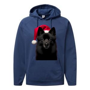 Schipperke With Santa Hat Christmas Dog Owner Lover Xmas Mom Gift Performance Fleece Hoodie