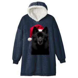 Schipperke With Santa Hat Christmas Dog Owner Lover Xmas Mom Gift Hooded Wearable Blanket