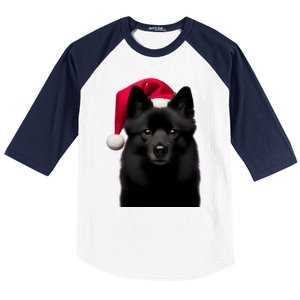 Schipperke With Santa Hat Christmas Dog Owner Lover Xmas Mom Gift Baseball Sleeve Shirt