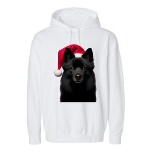 Schipperke With Santa Hat Christmas Dog Owner Lover Xmas Mom Gift Garment-Dyed Fleece Hoodie