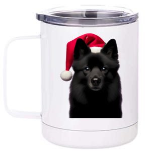 Schipperke With Santa Hat Christmas Dog Owner Lover Xmas Mom Gift 12 oz Stainless Steel Tumbler Cup