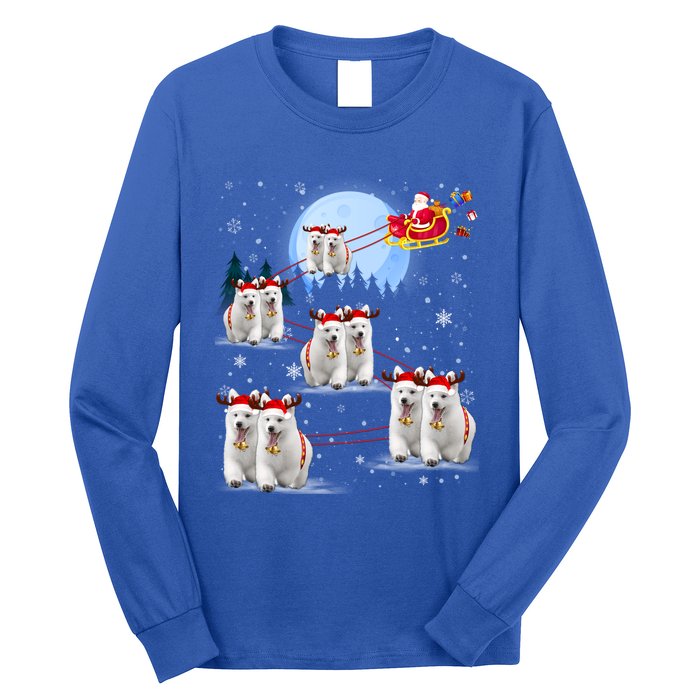 Santa White Swiss Shepherd Reindeer Sleigh Santa Christmas Cute Gift Long Sleeve Shirt