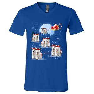 Santa White Swiss Shepherd Reindeer Sleigh Santa Christmas Cute Gift V-Neck T-Shirt