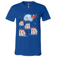 Santa White Swiss Shepherd Reindeer Sleigh Santa Christmas Cute Gift V-Neck T-Shirt