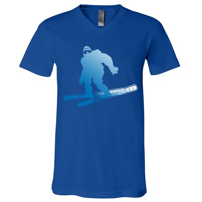 Ski Winter Sports Sasquatch Cryptozoology Skiing Bigfoot Gift V-Neck T-Shirt