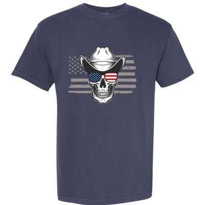 Skull With Sunglasses And Cowboy Hat In Front Of US Flag Garment-Dyed Heavyweight T-Shirt