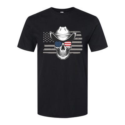 Skull With Sunglasses And Cowboy Hat In Front Of US Flag Softstyle® CVC T-Shirt